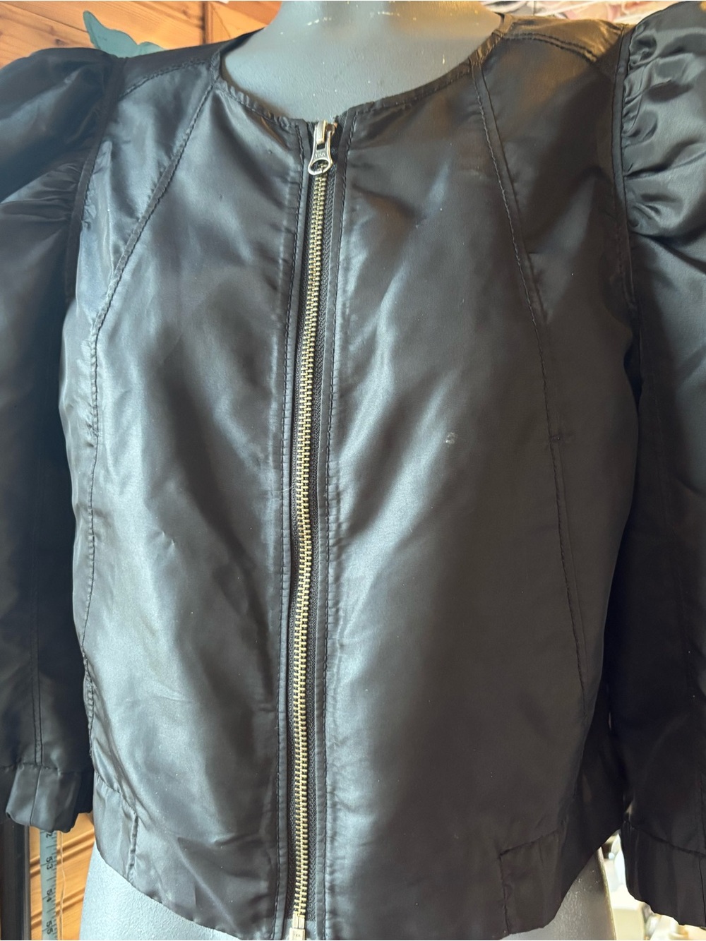 H&M Black Zip-Front Puff-Sleeve Blazer